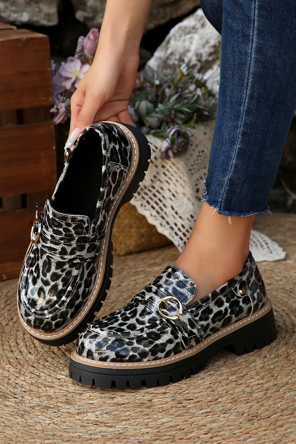 Chestnut Leopard Print Platform Loafers - MAD RUFFI