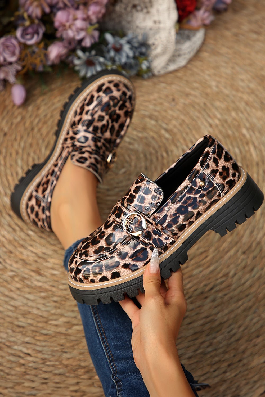 Chestnut Leopard Print Platform Loafers - MAD RUFFI