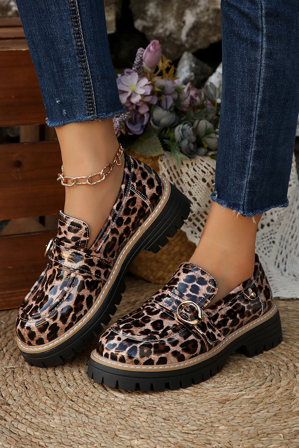 Chestnut Leopard Print Platform Loafers - MAD RUFFI