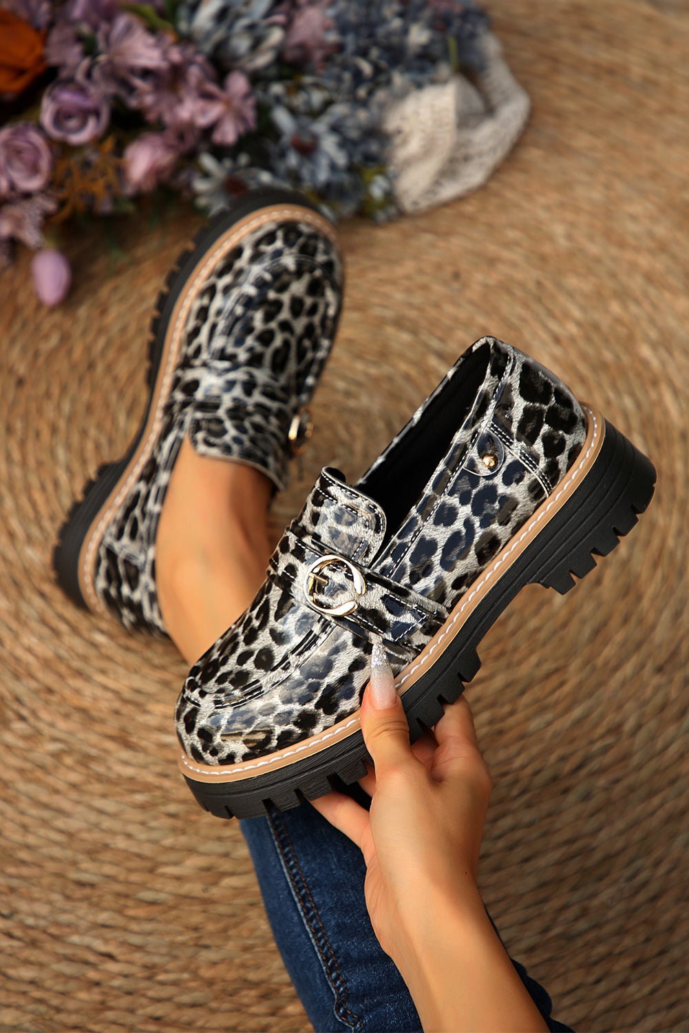 Chestnut Leopard Print Platform Loafers - MAD RUFFI