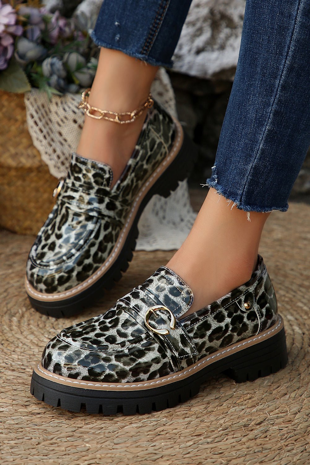 Chestnut Leopard Print Platform Loafers - MAD RUFFI