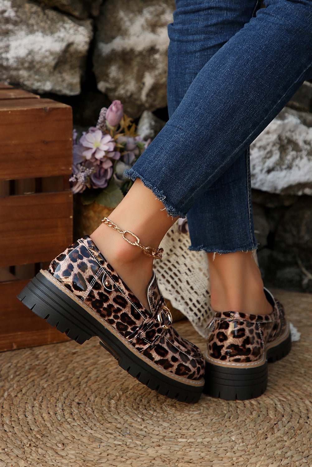 Chestnut Leopard Print Platform Loafers - MAD RUFFI