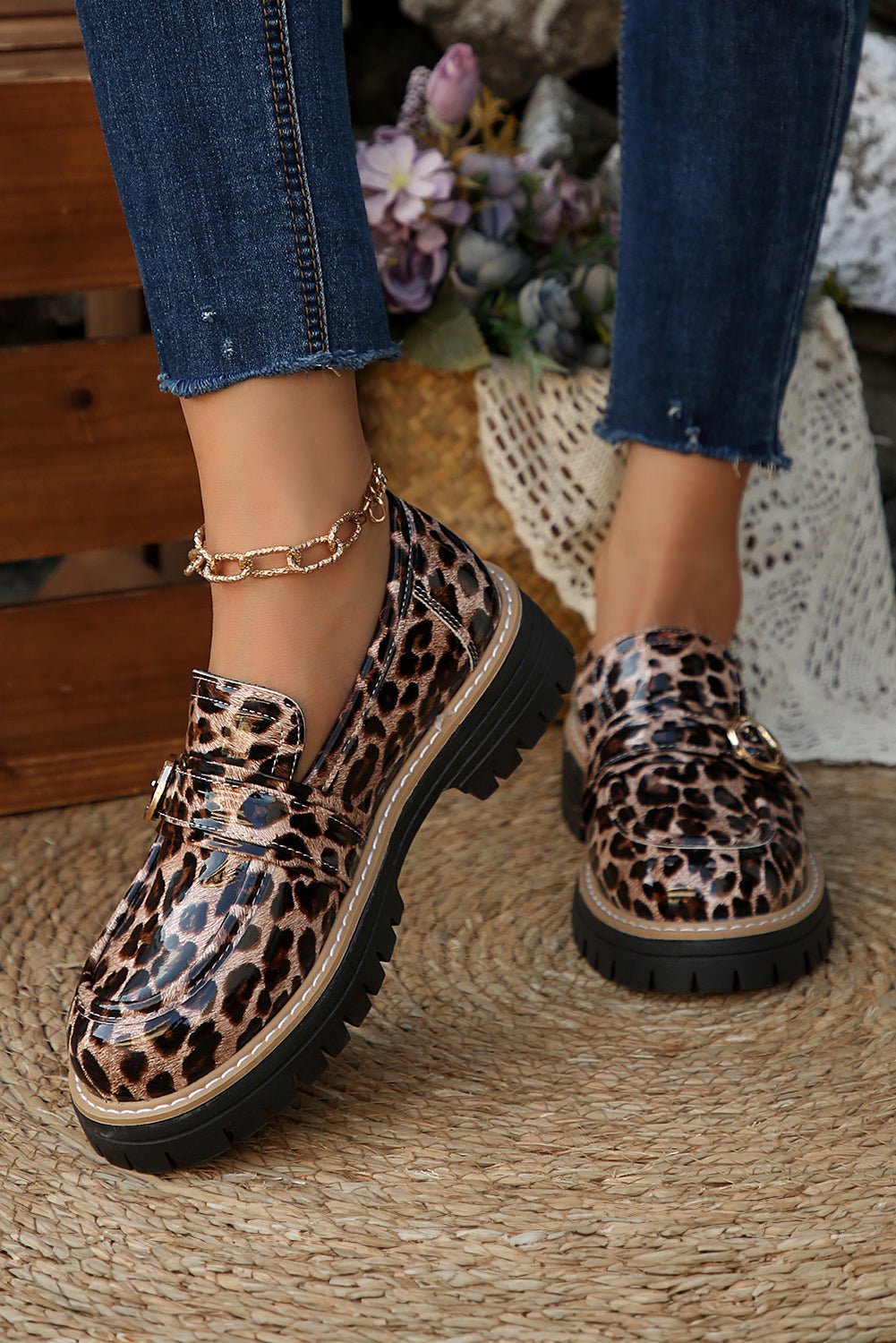 Chestnut Leopard Print Platform Loafers - MAD RUFFI