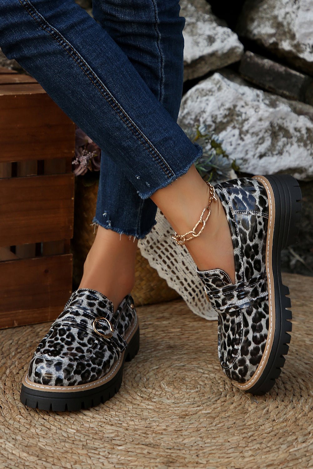 Chestnut Leopard Print Platform Loafers - MAD RUFFI
