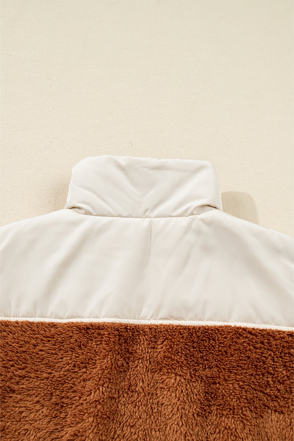 Chestnut Plush Patchwork Zipper Stand Neck Vest - MAD RUFFI