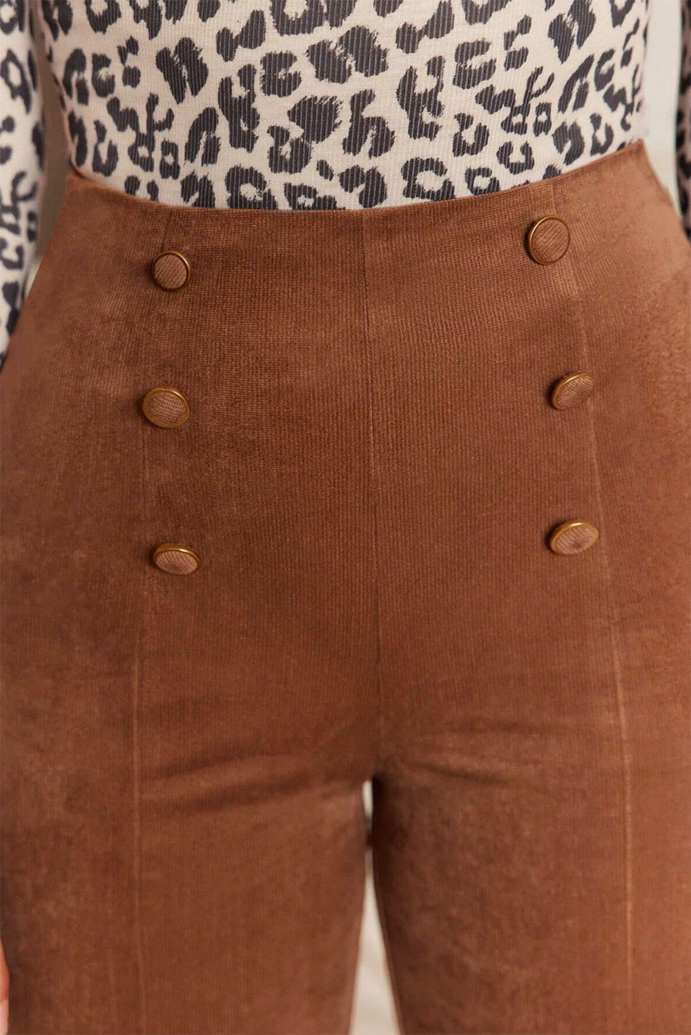 Chestnut Solid Color Double Breasted Straight Leg Pants - MAD RUFFI