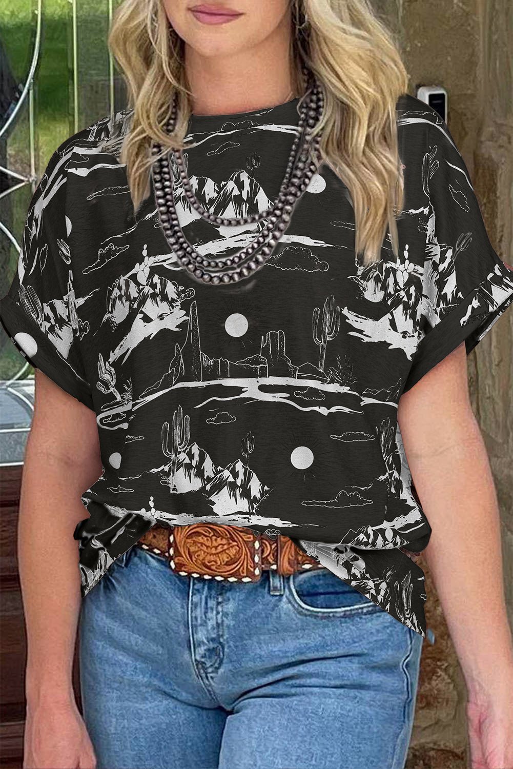 Chestnut Summer Desert Sand Print Short Sleeve Tee - MAD RUFFI