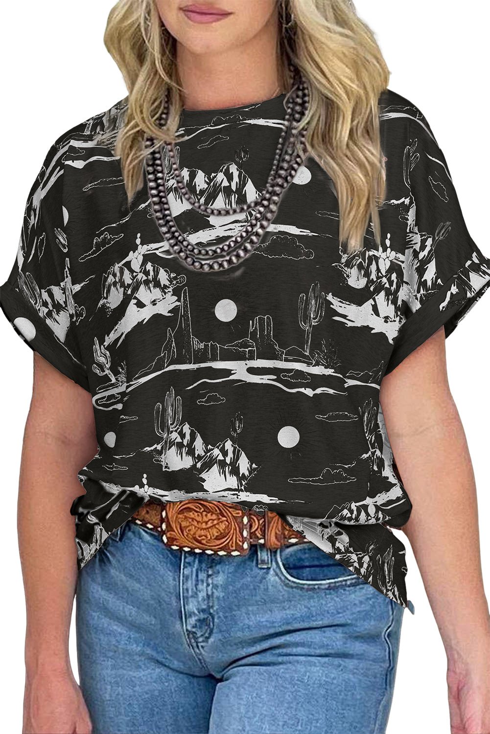 Chestnut Summer Desert Sand Print Short Sleeve Tee - MAD RUFFI