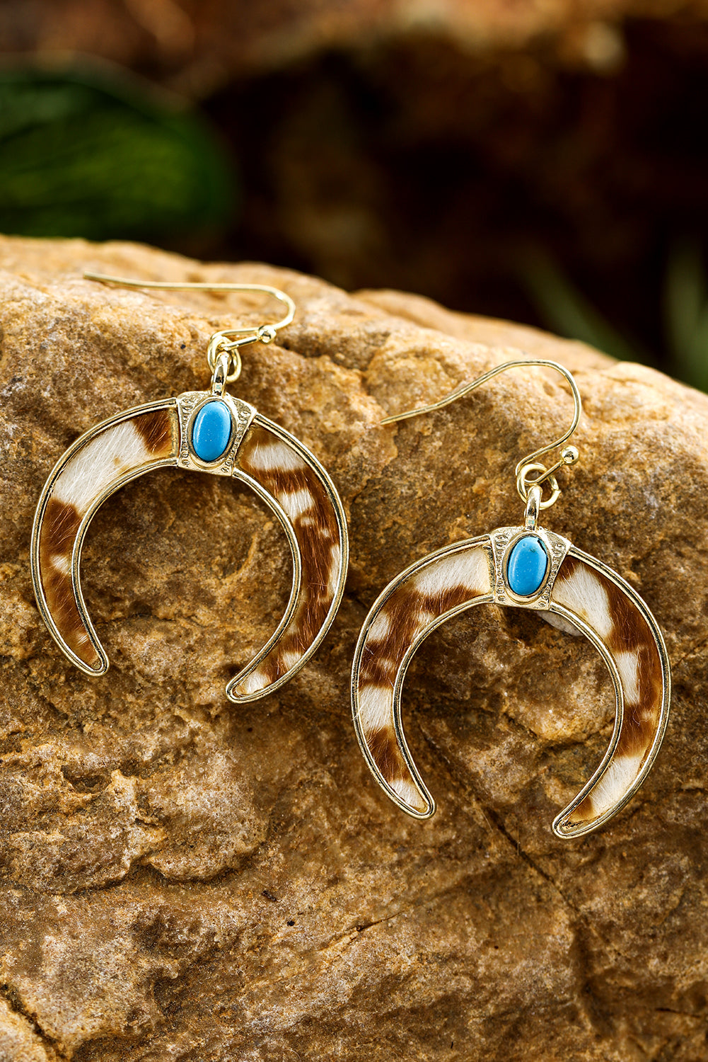 Chestnut Turquoise Inlay Crescent Shaped Dangle Earrings - MAD RUFFI