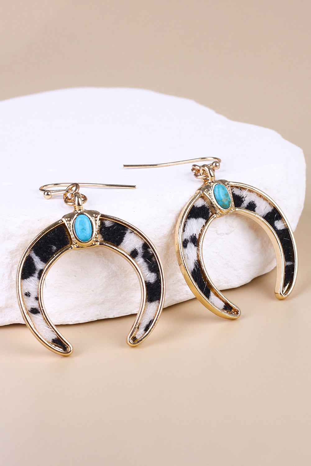 Chestnut Turquoise Inlay Crescent Shaped Dangle Earrings - MAD RUFFI