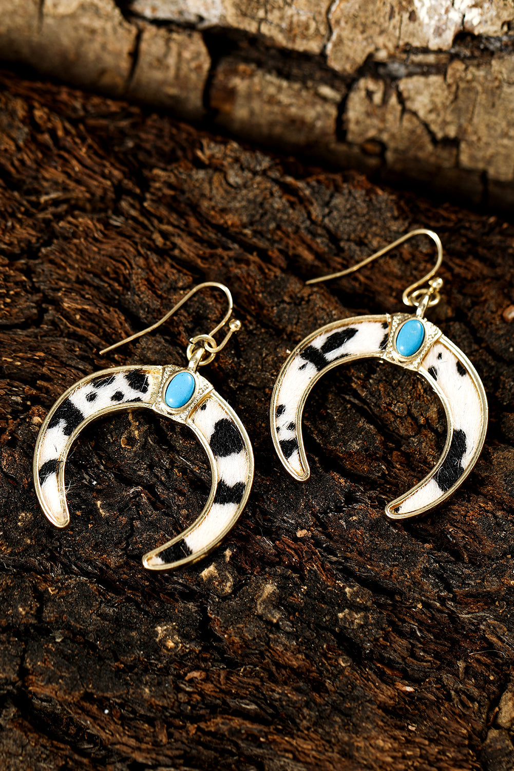 Chestnut Turquoise Inlay Crescent Shaped Dangle Earrings - MAD RUFFI