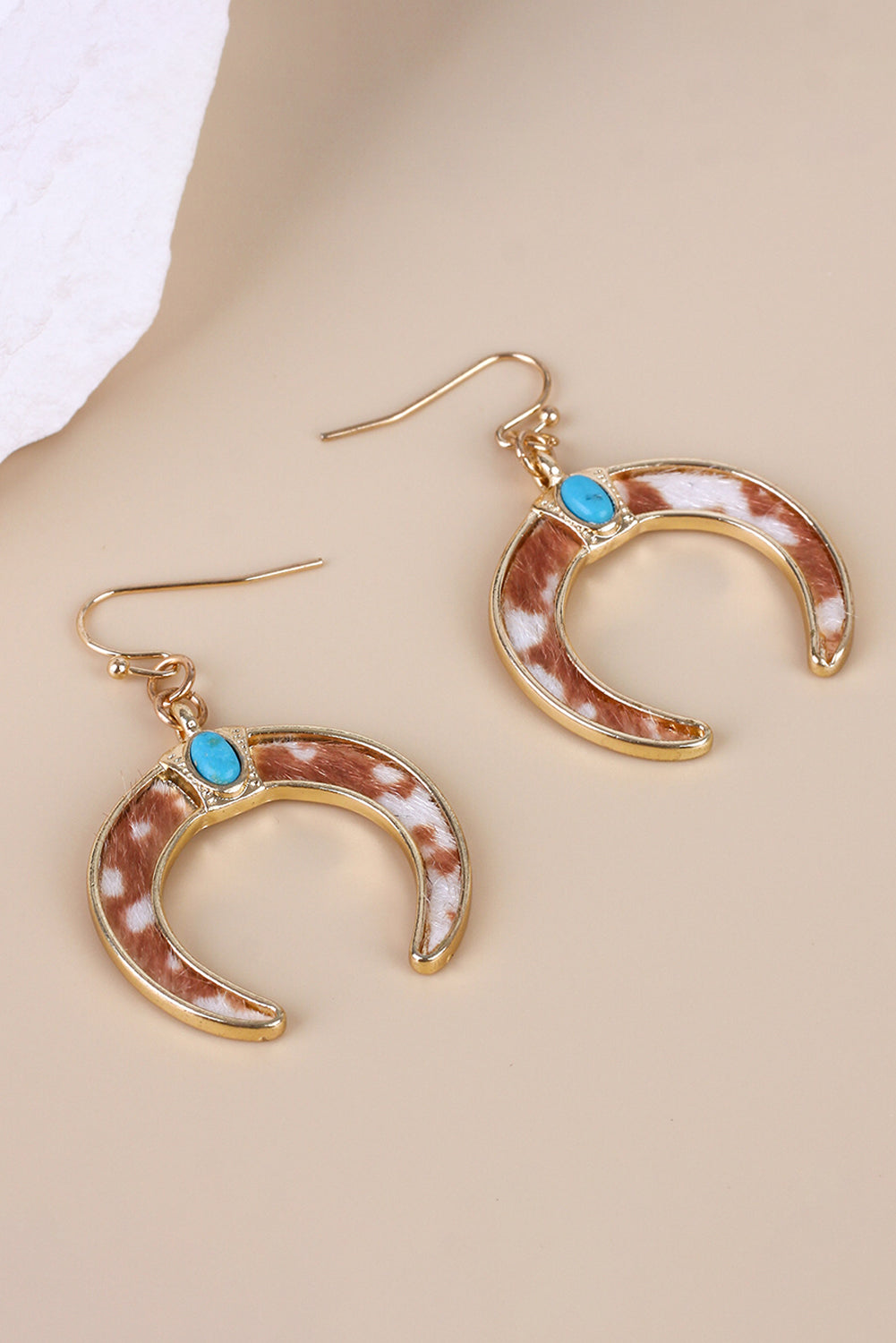 Chestnut Turquoise Inlay Crescent Shaped Dangle Earrings - MAD RUFFI