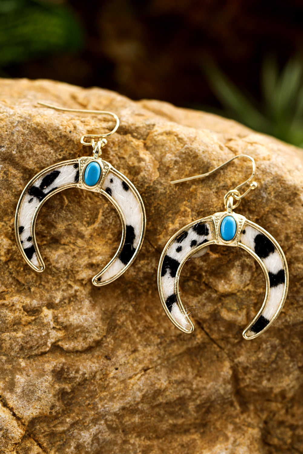 Chestnut Turquoise Inlay Crescent Shaped Dangle Earrings - MAD RUFFI