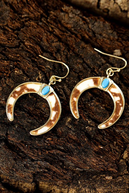 Chestnut Turquoise Inlay Crescent Shaped Dangle Earrings - MAD RUFFI