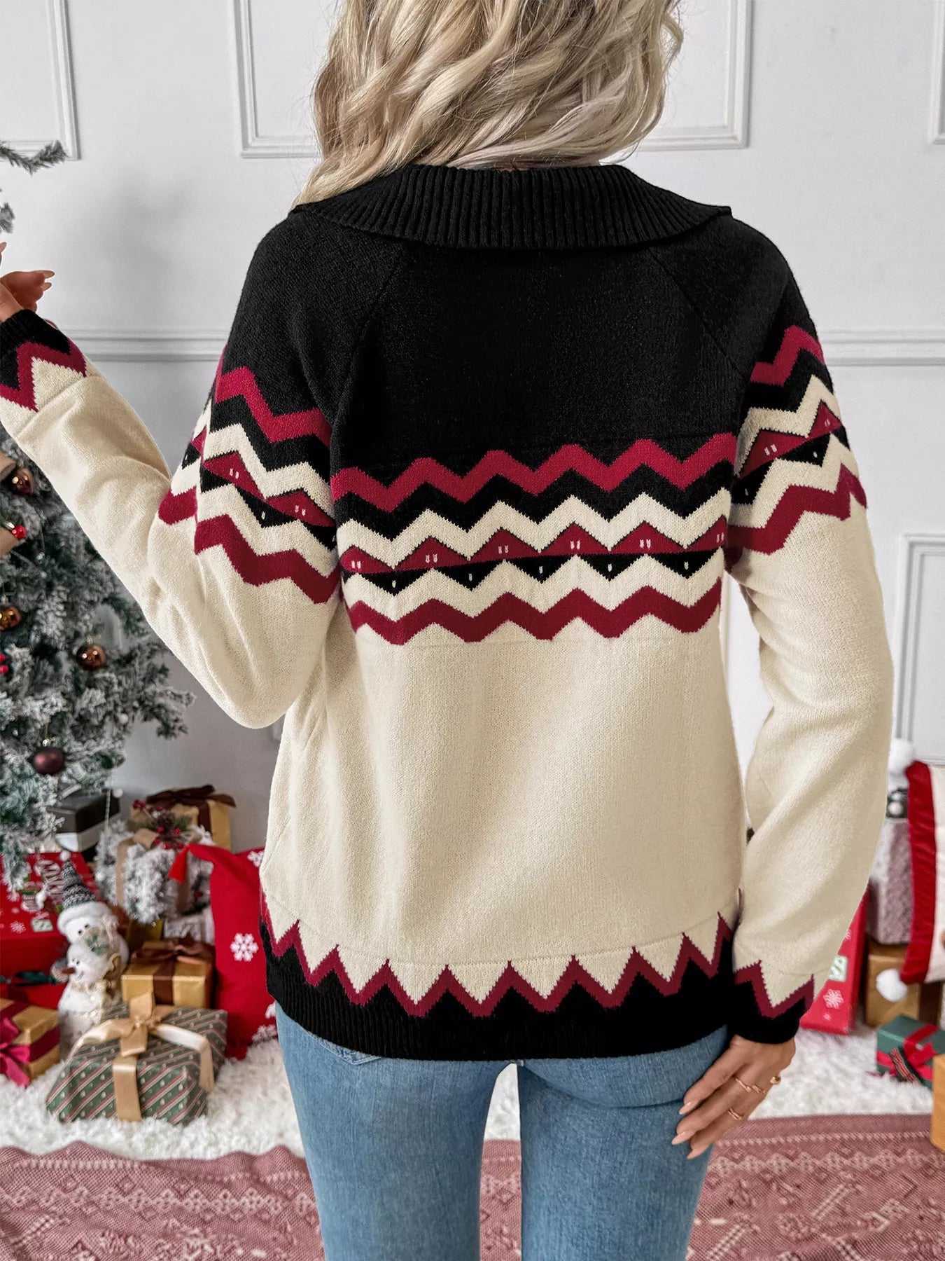 Chevron Pattern Long Sleeve Sweater - MAD RUFFI