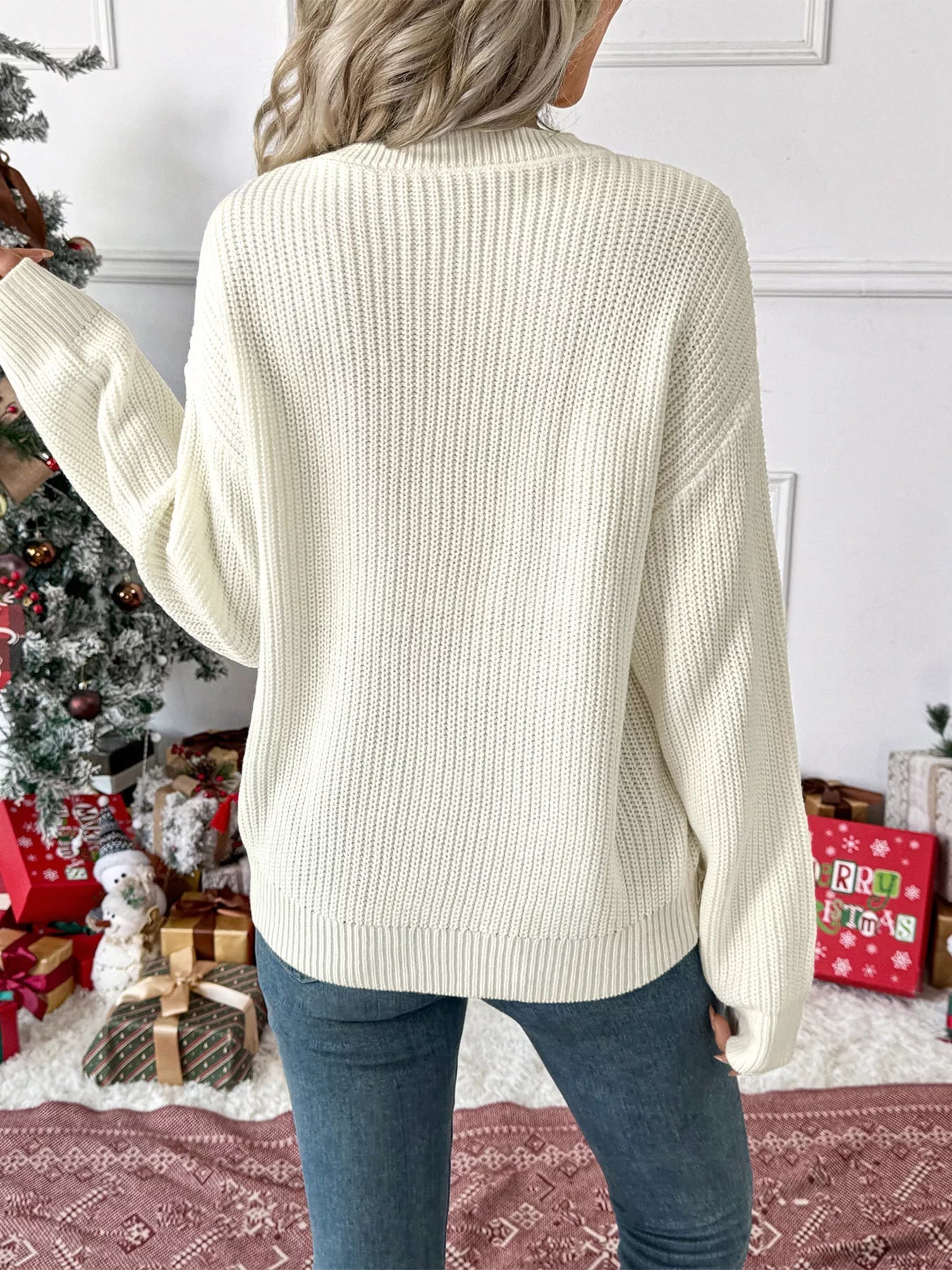 Christmas Bow Dropped Shoulder Sweater - MAD RUFFI