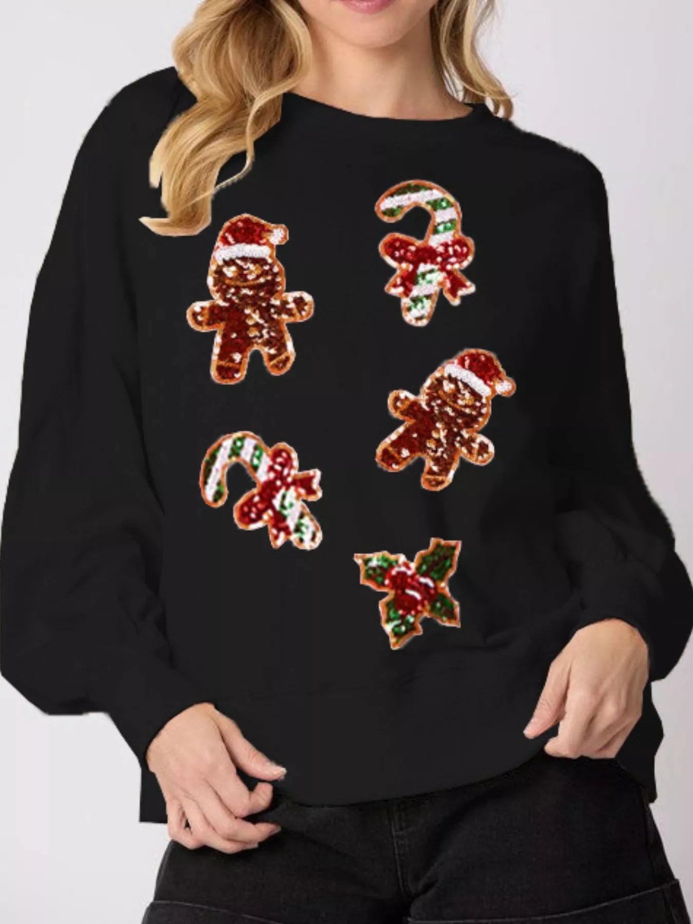Christmas Holiday Sequined Gingerbread Sweatshirt - MAD RUFFI