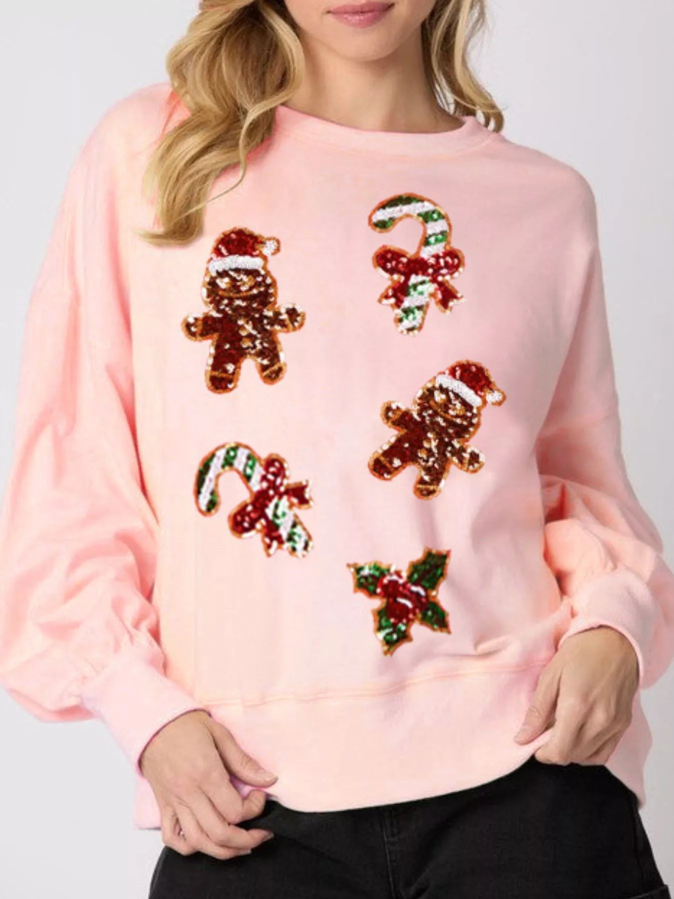 Christmas Holiday Sequined Gingerbread Sweatshirt - MAD RUFFI