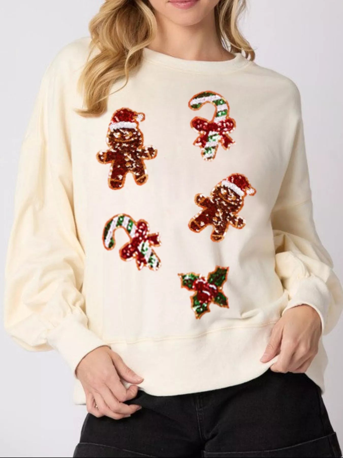Christmas Holiday Sequined Gingerbread Sweatshirt - MAD RUFFI