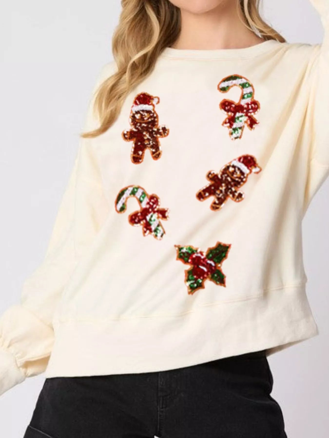 Christmas Holiday Sequined Gingerbread Sweatshirt - MAD RUFFI