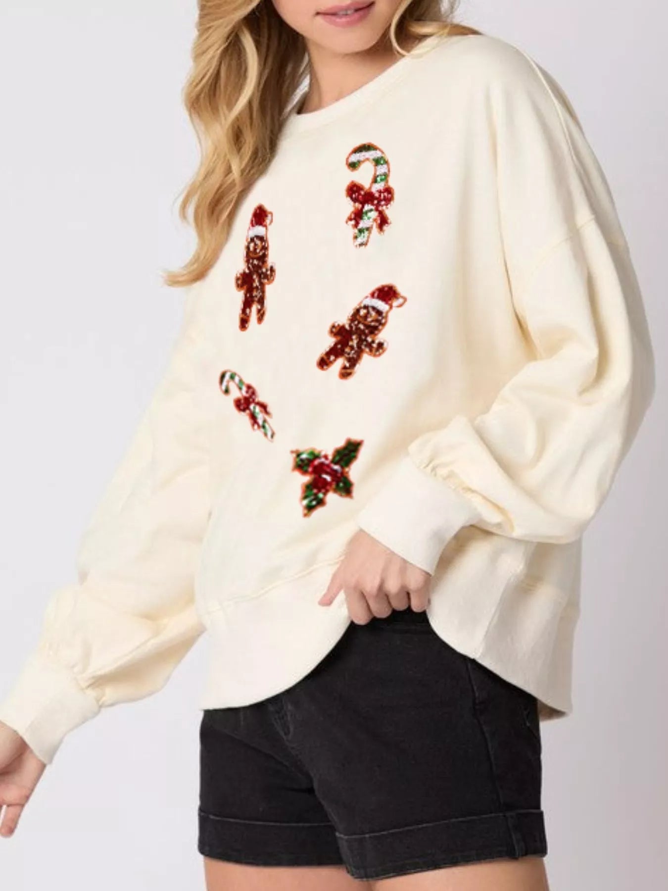 Christmas Holiday Sequined Gingerbread Sweatshirt - MAD RUFFI