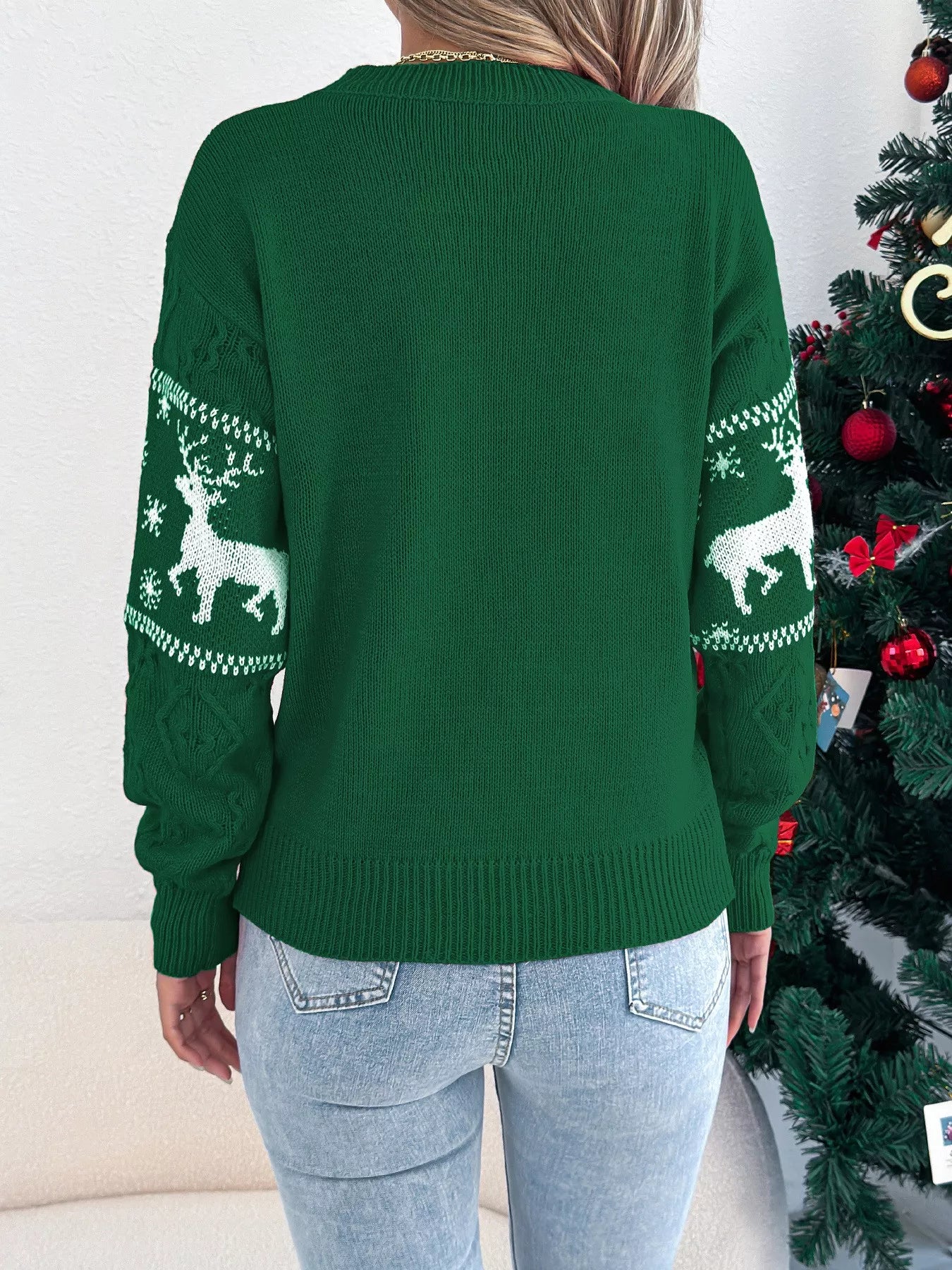 Christmas Reindeer Round Neck Sweater - MAD RUFFI