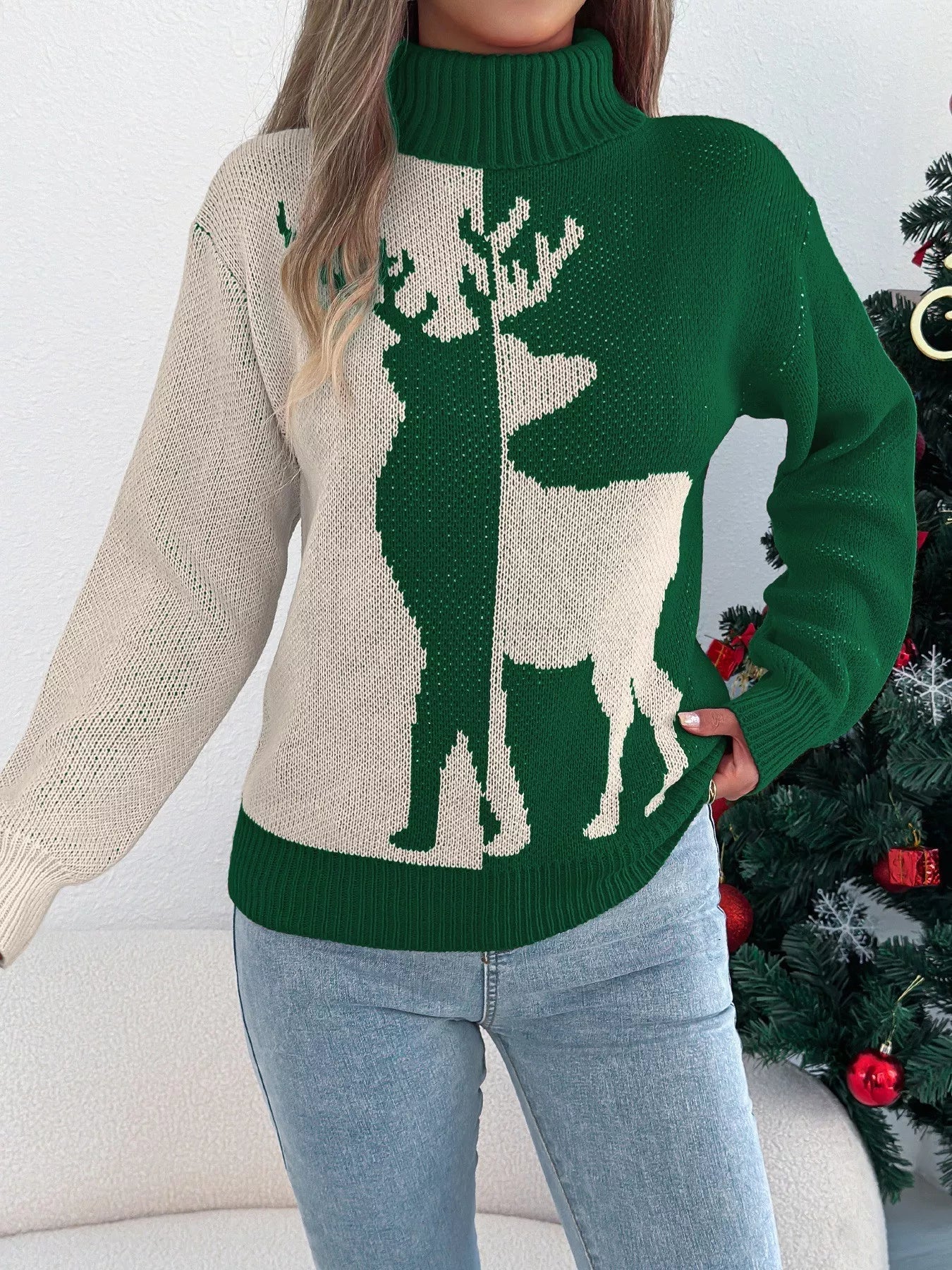Christmas Reindeer Turtleneck Sweater - MAD RUFFI