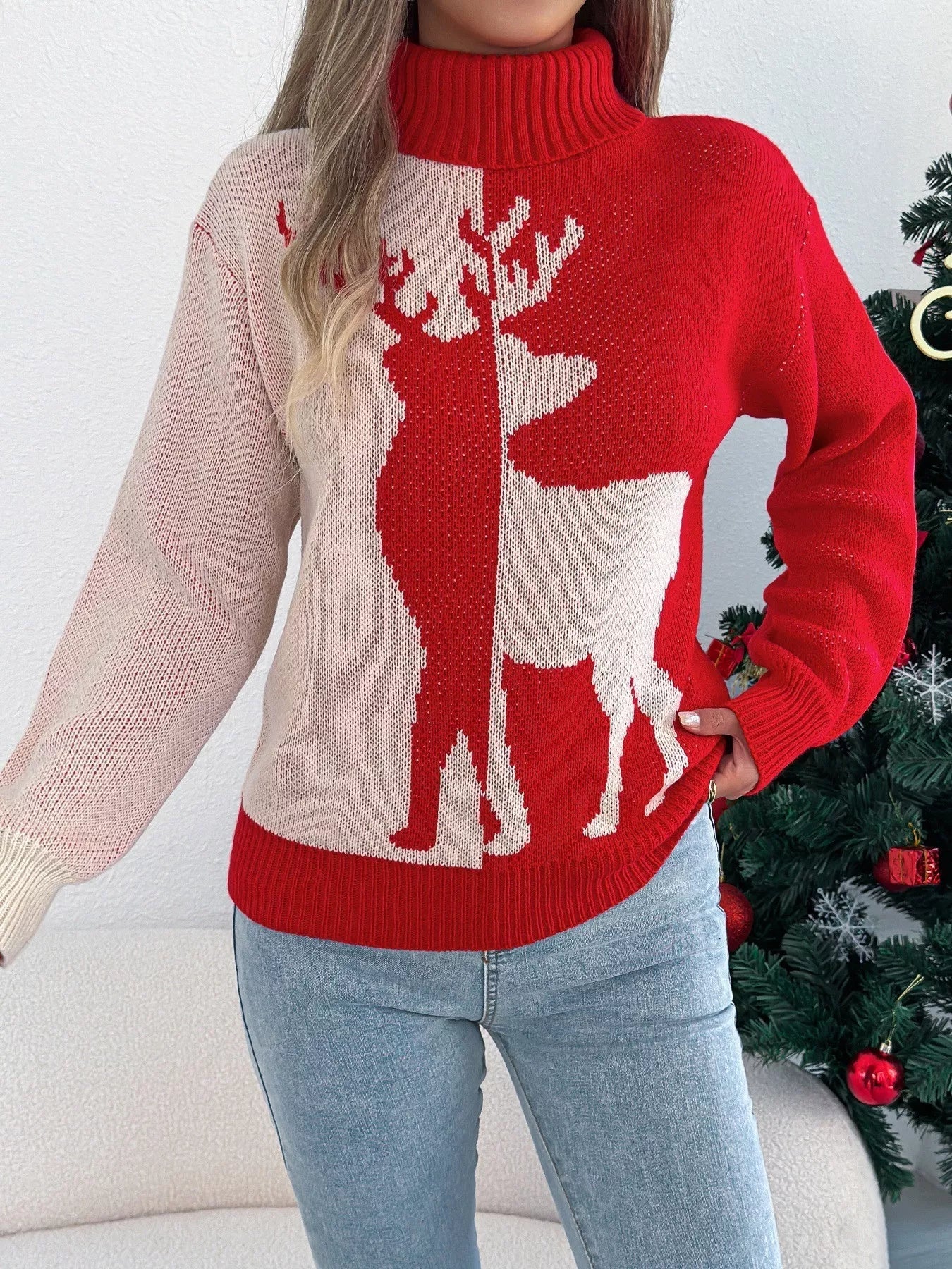 Christmas Reindeer Turtleneck Sweater - MAD RUFFI