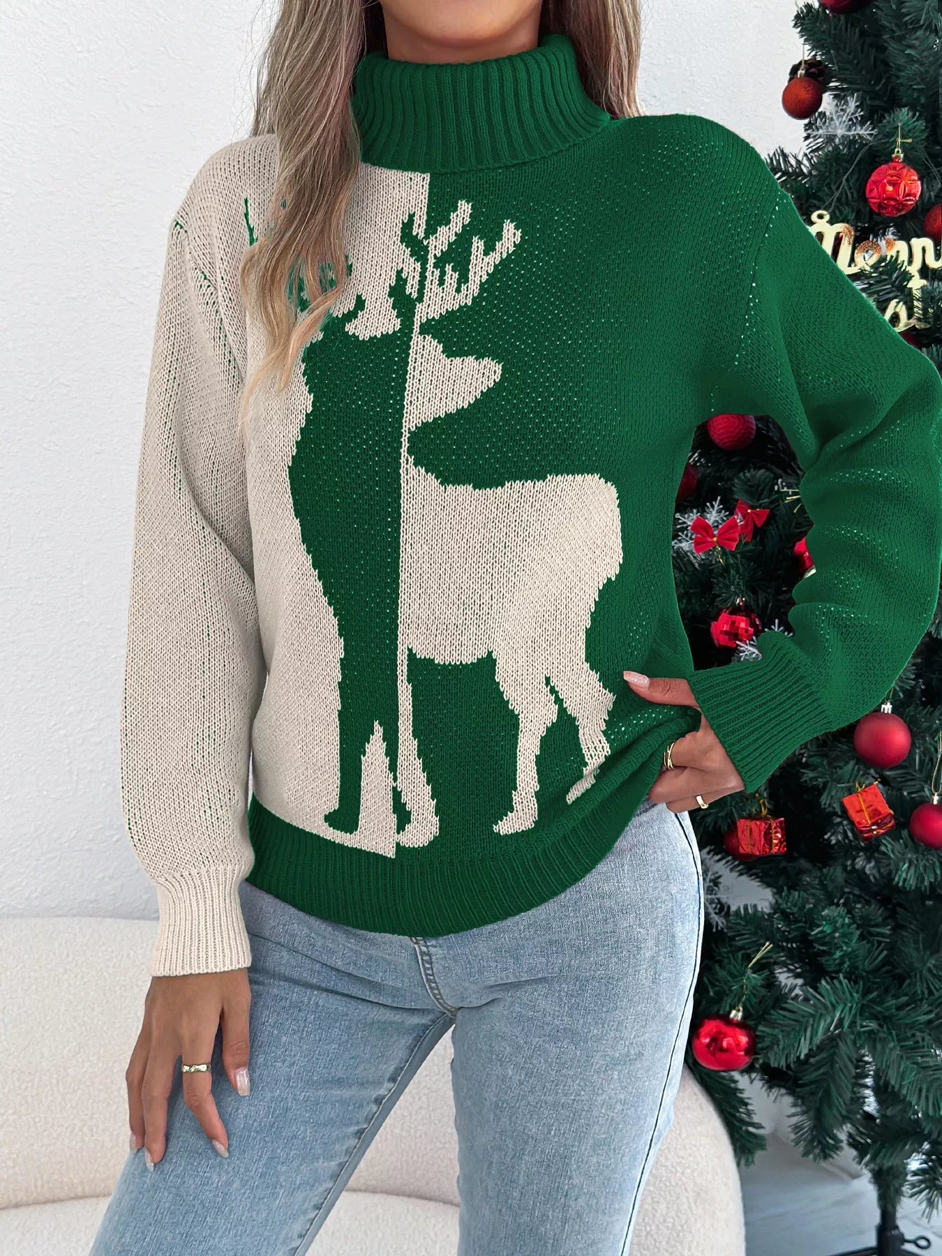 Christmas Reindeer Turtleneck Sweater - MAD RUFFI