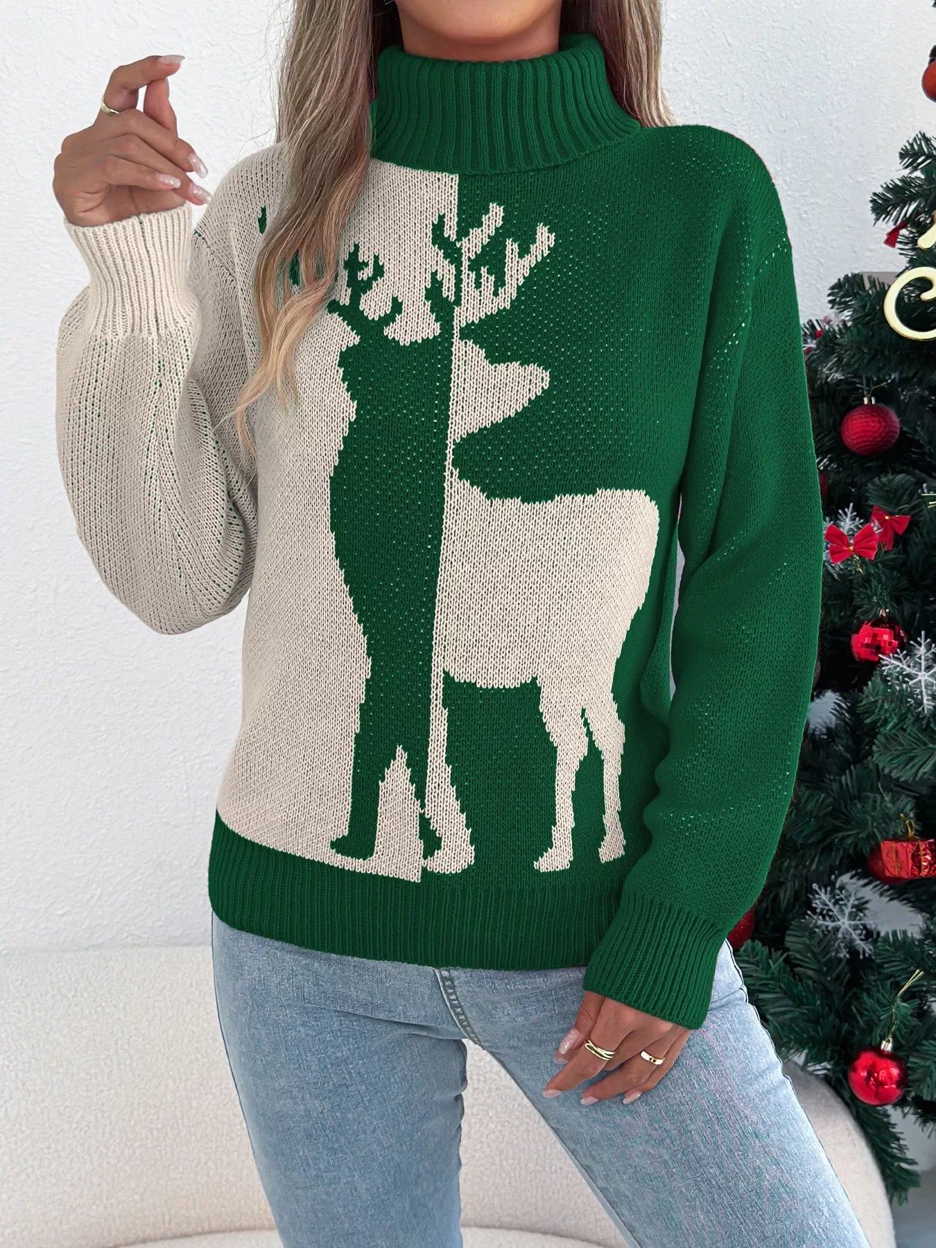 Christmas Reindeer Turtleneck Sweater - MAD RUFFI