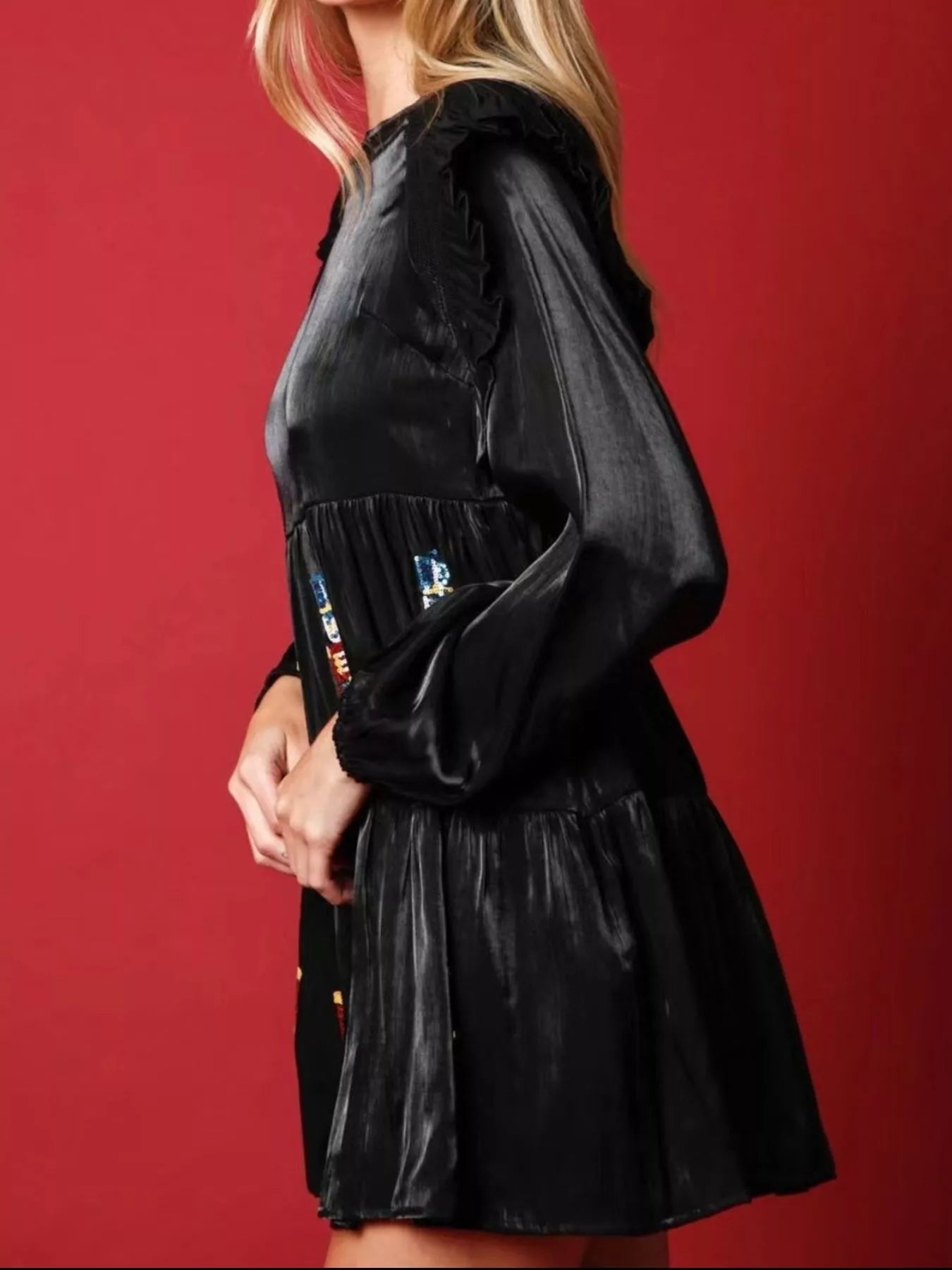 Christmas Ruffled Nutcracker Long Sleeve Dress - MAD RUFFI