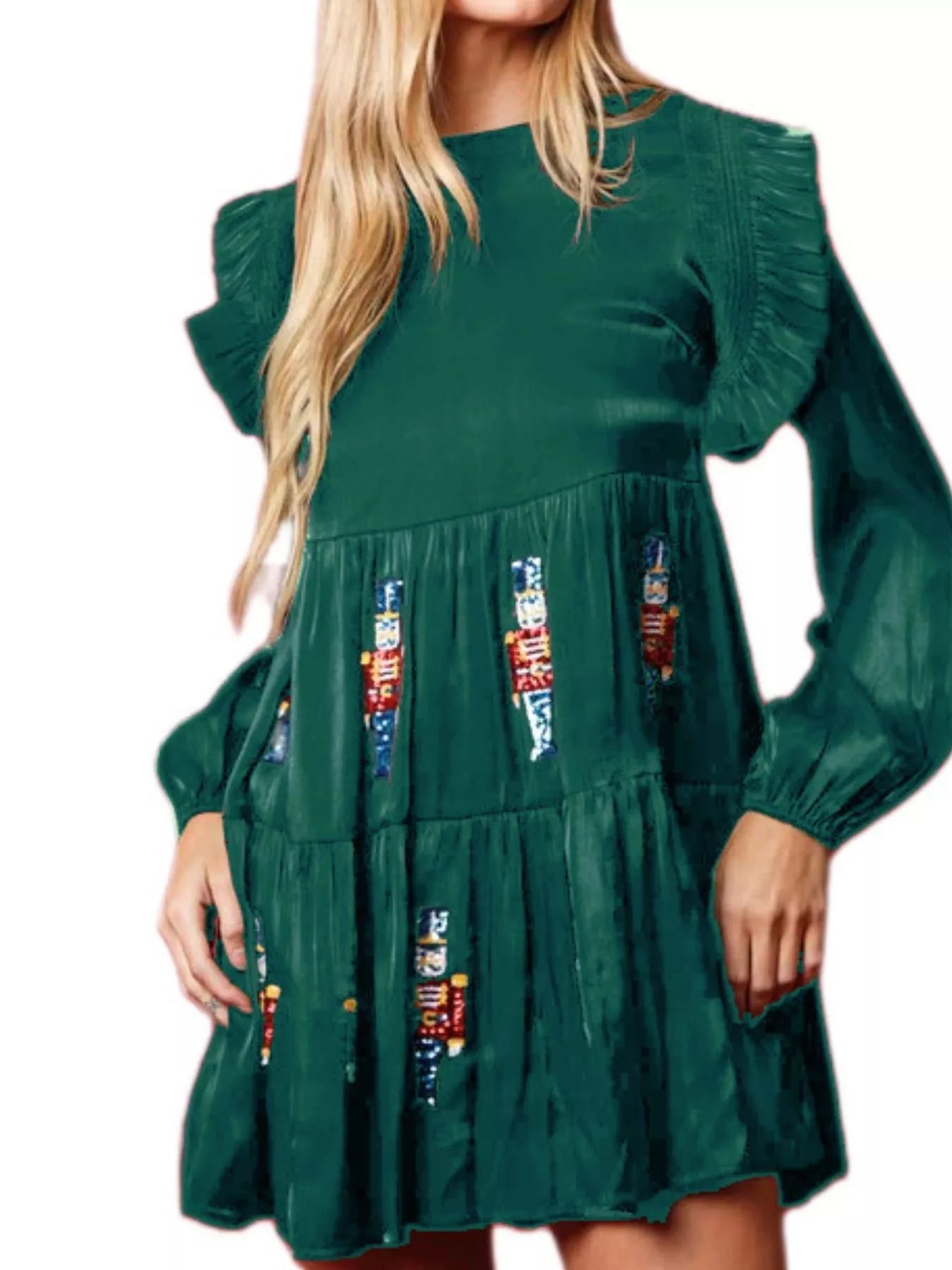 Christmas Ruffled Nutcracker Long Sleeve Dress - MAD RUFFI