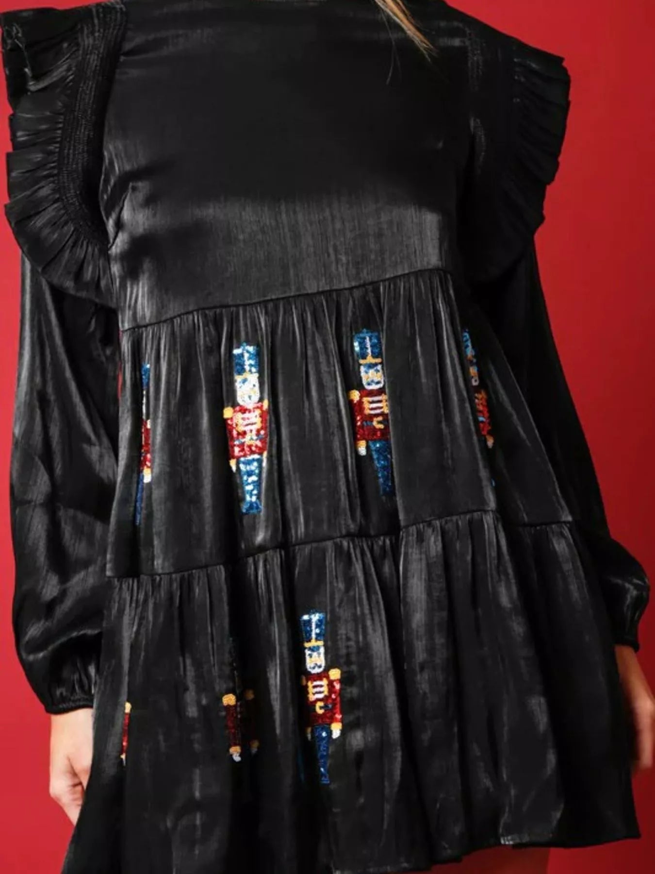 Christmas Ruffled Nutcracker Long Sleeve Dress - MAD RUFFI