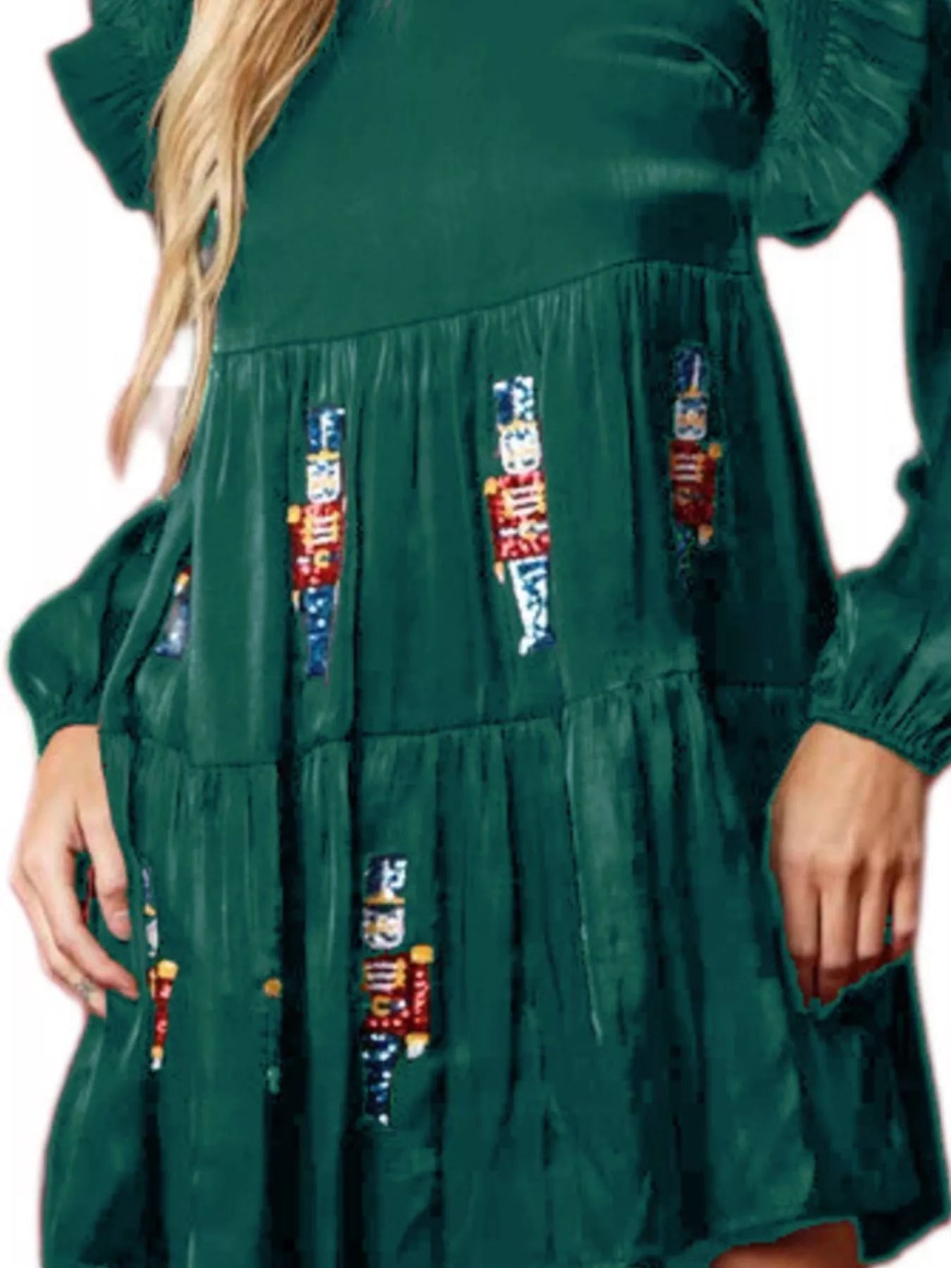 Christmas Ruffled Nutcracker Long Sleeve Dress - MAD RUFFI