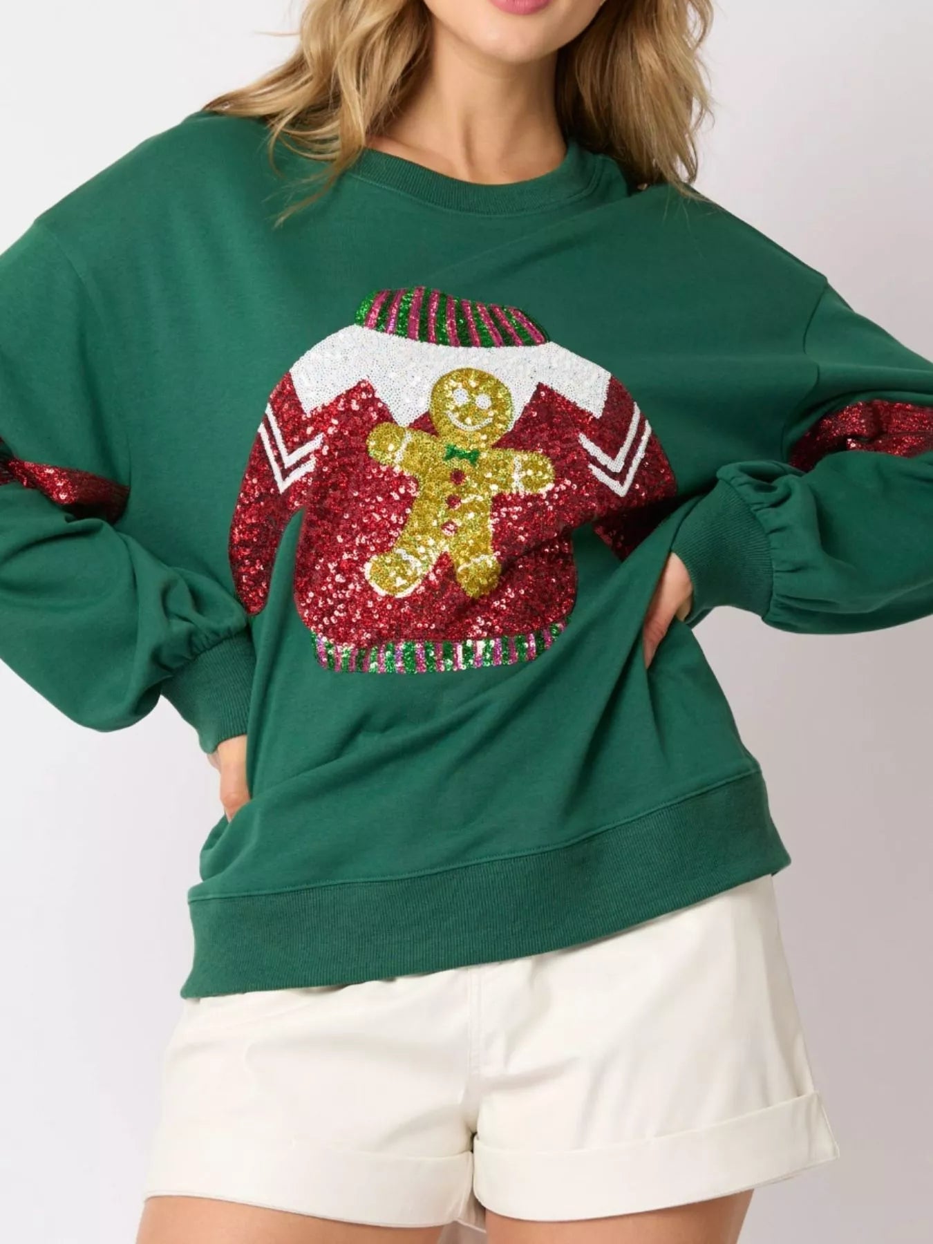 Christmas Sequin Santa Hat Holiday Sweatshirt - MAD RUFFI