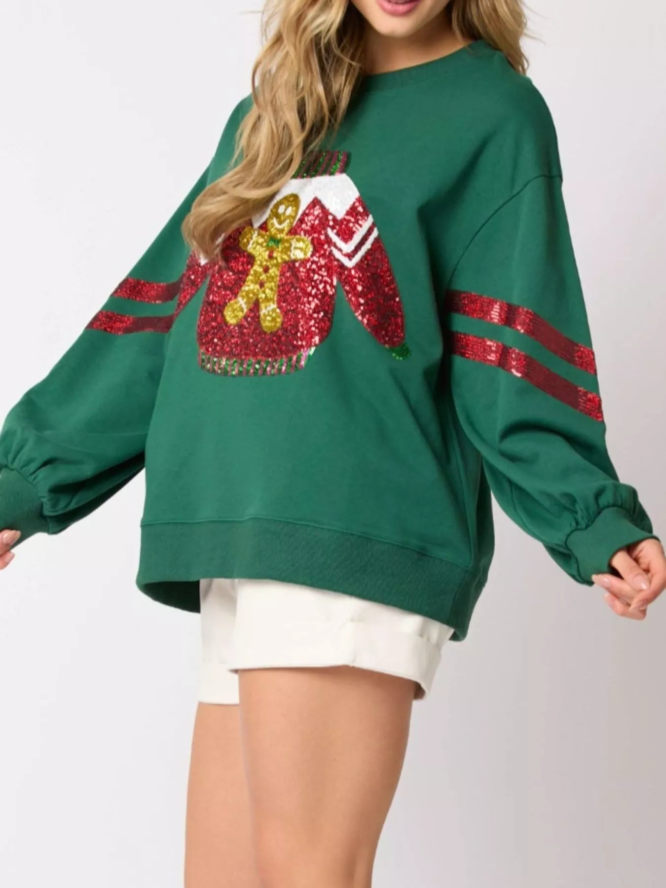 Christmas Sequin Santa Hat Holiday Sweatshirt - MAD RUFFI