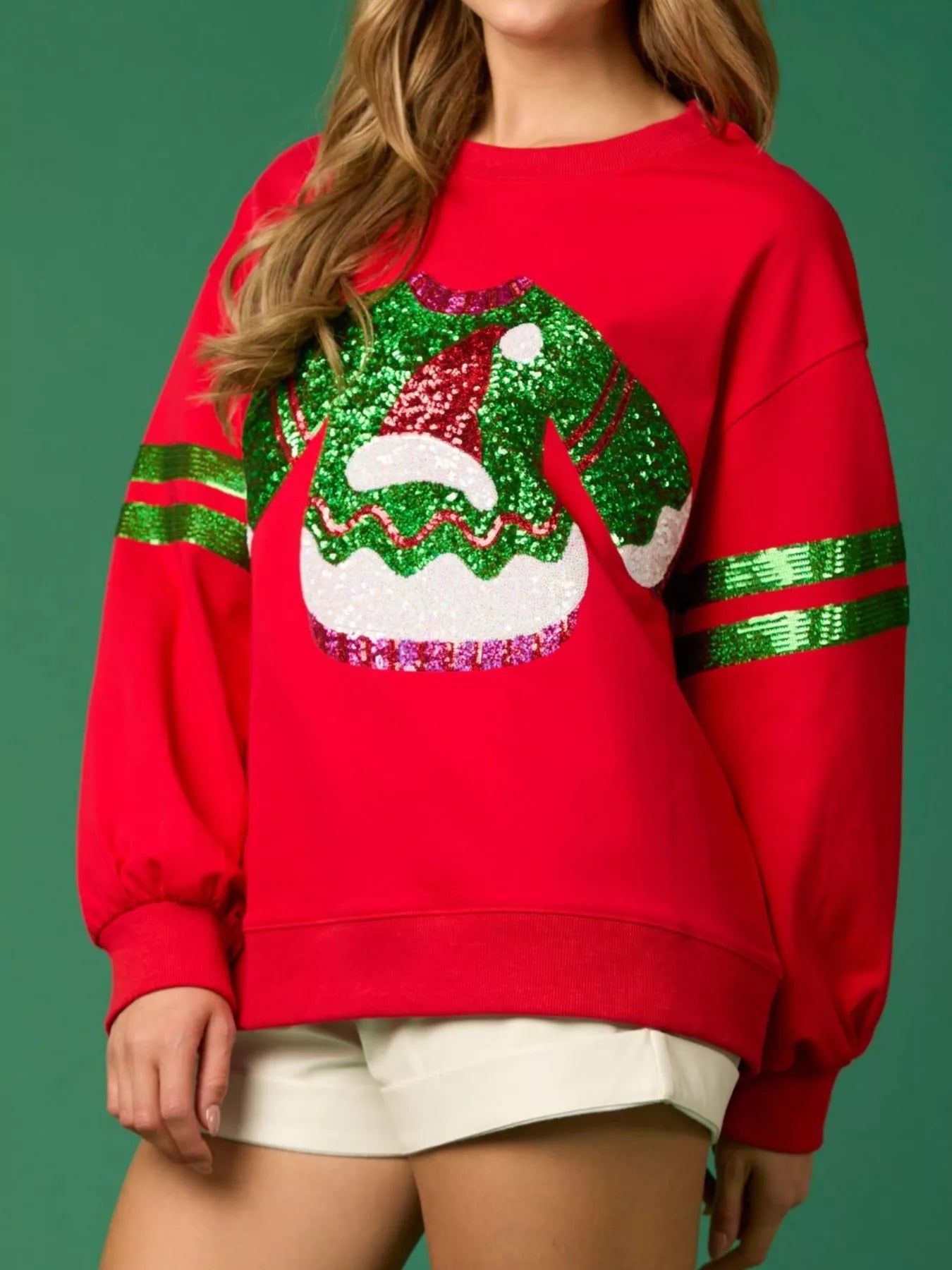 Christmas Sequin Santa Hat Holiday Sweatshirt - MAD RUFFI