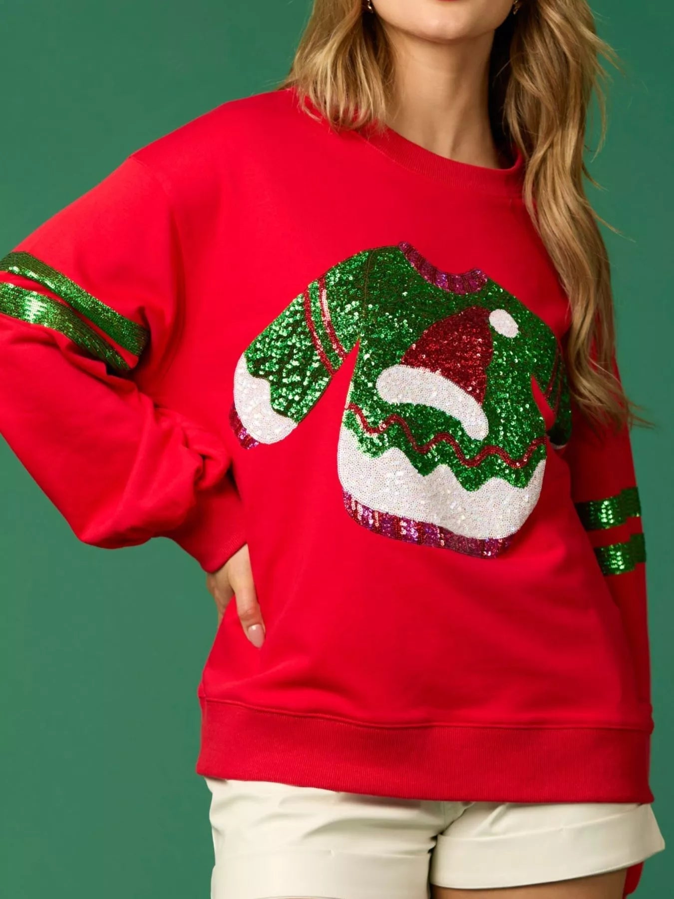 Christmas Sequin Santa Hat Holiday Sweatshirt - MAD RUFFI