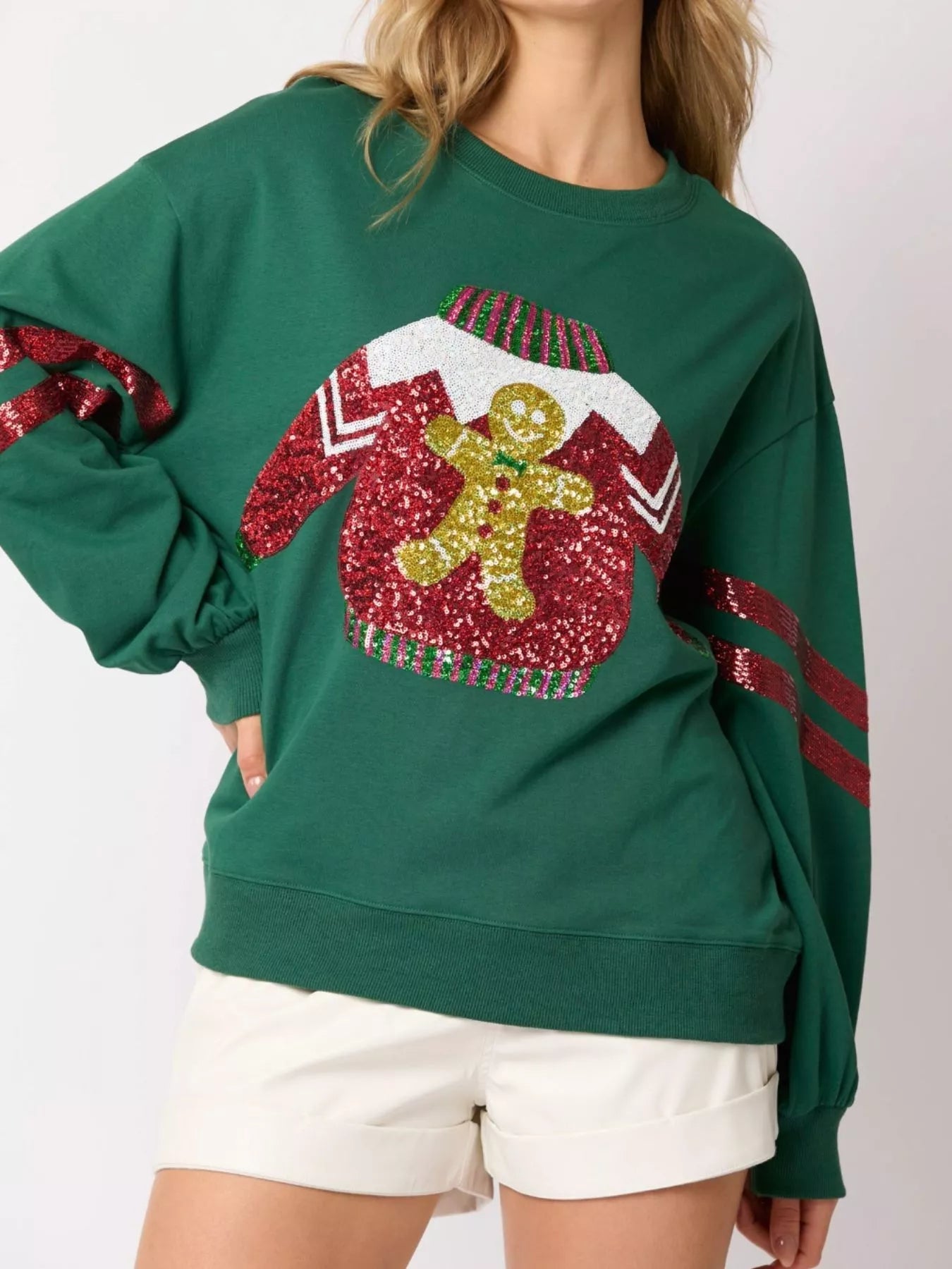 Christmas Sequin Santa Hat Holiday Sweatshirt - MAD RUFFI