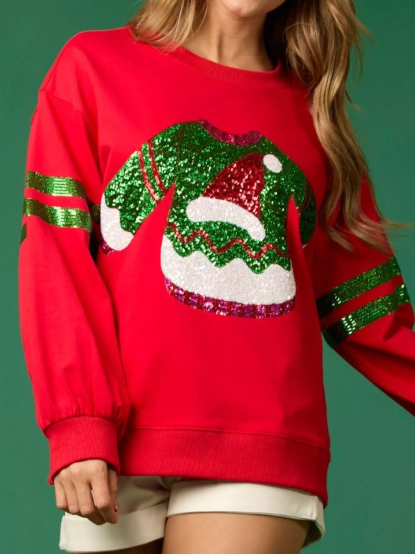 Christmas Sequin Santa Hat Holiday Sweatshirt - MAD RUFFI