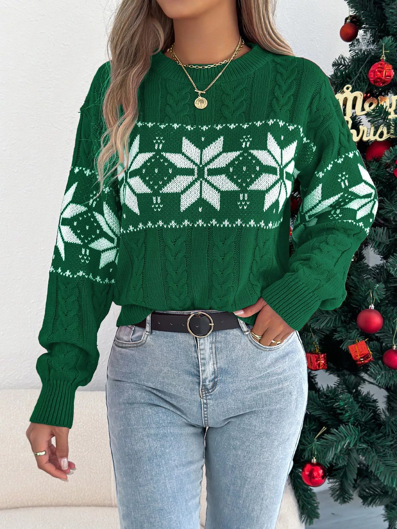 Christmas Snowflake Cable Knit Sweater - MAD RUFFI