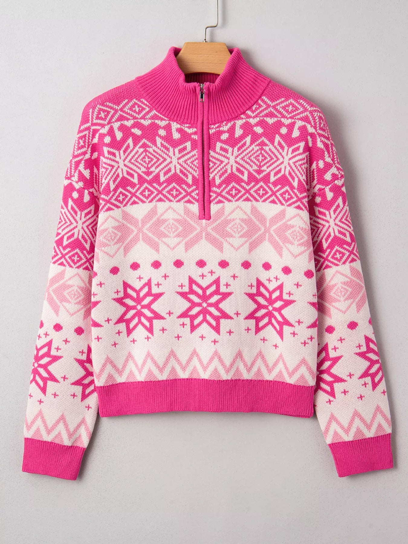 Christmas Snowflake Quarter Zip Collard Sweater - MAD RUFFI