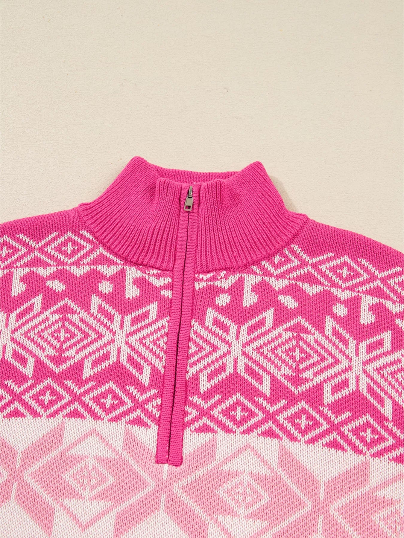Christmas Snowflake Quarter Zip Collard Sweater - MAD RUFFI