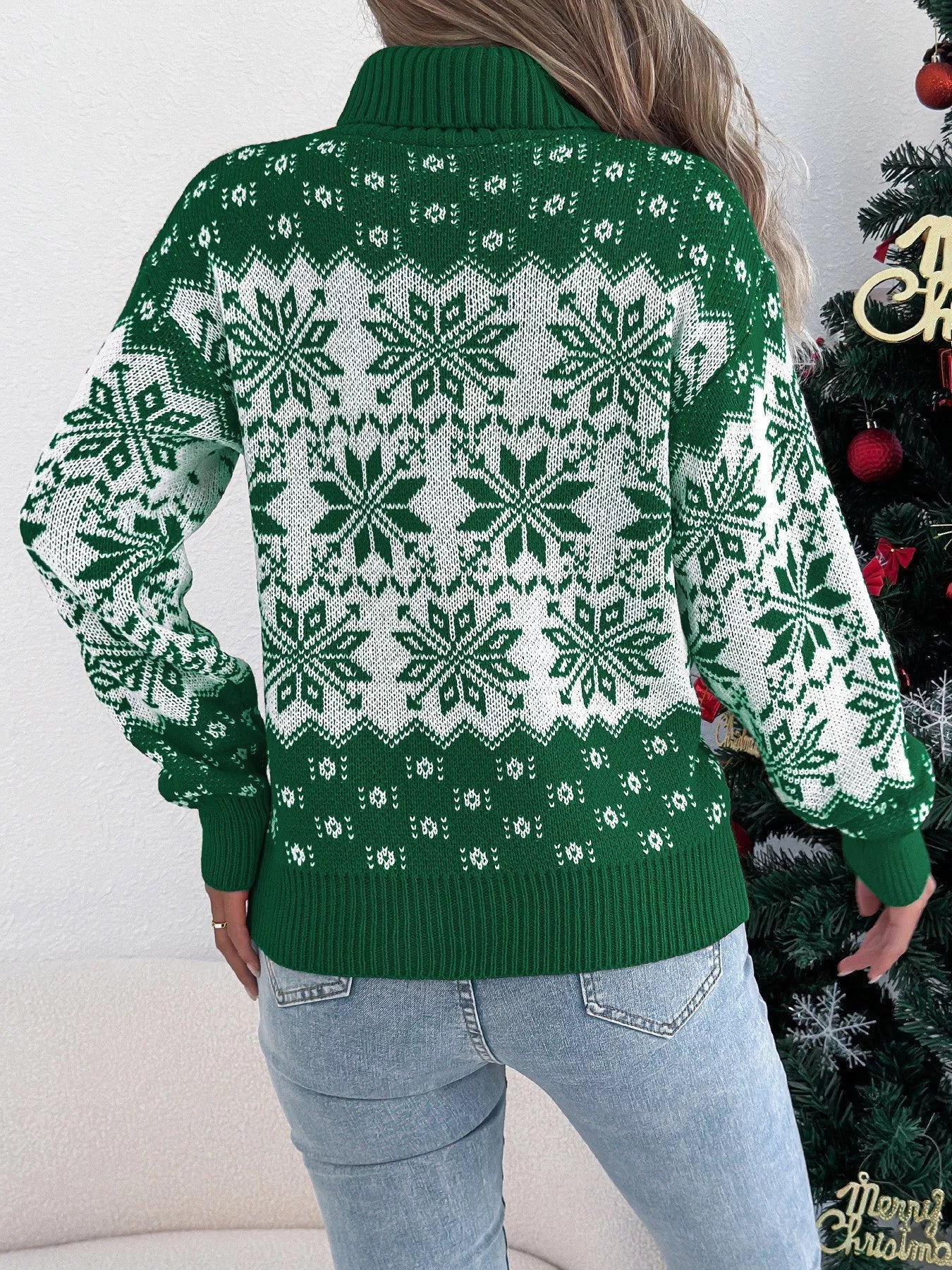 Christmas Snowflake Turtleneck Long Sleeve Sweater - MAD RUFFI