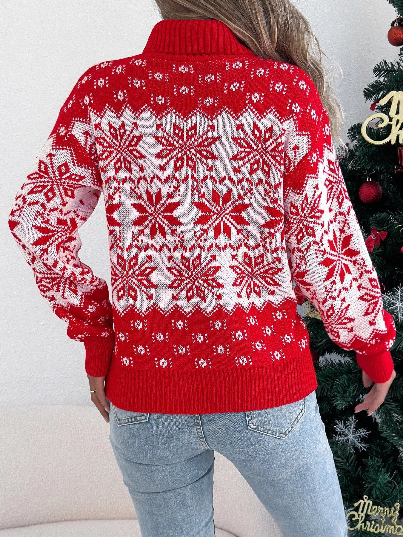 Christmas Snowflake Turtleneck Long Sleeve Sweater - MAD RUFFI