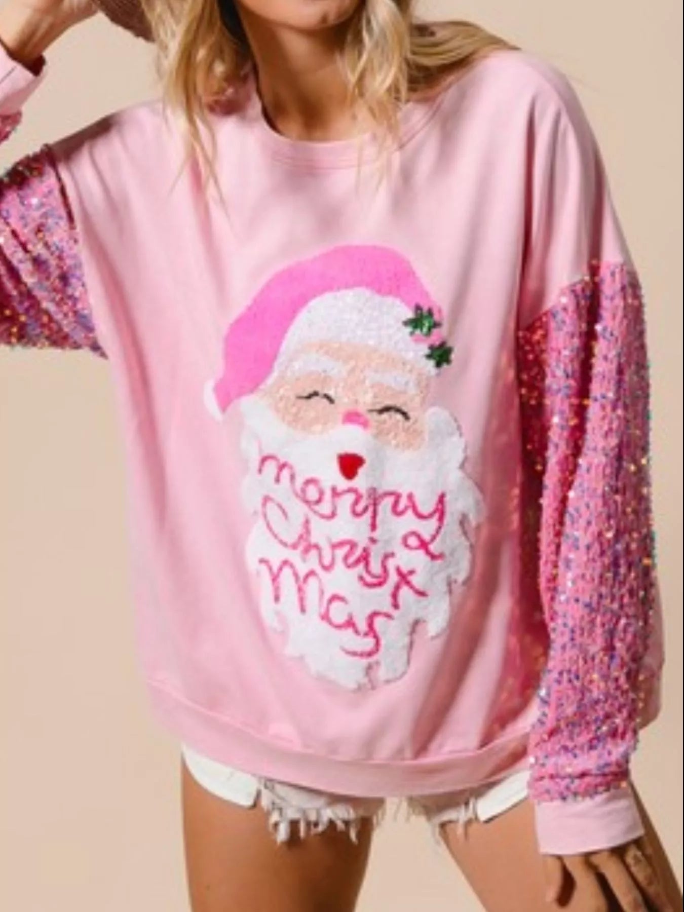 Christmas Theme Sequin Long Sleeve Sweatshirt - MAD RUFFI