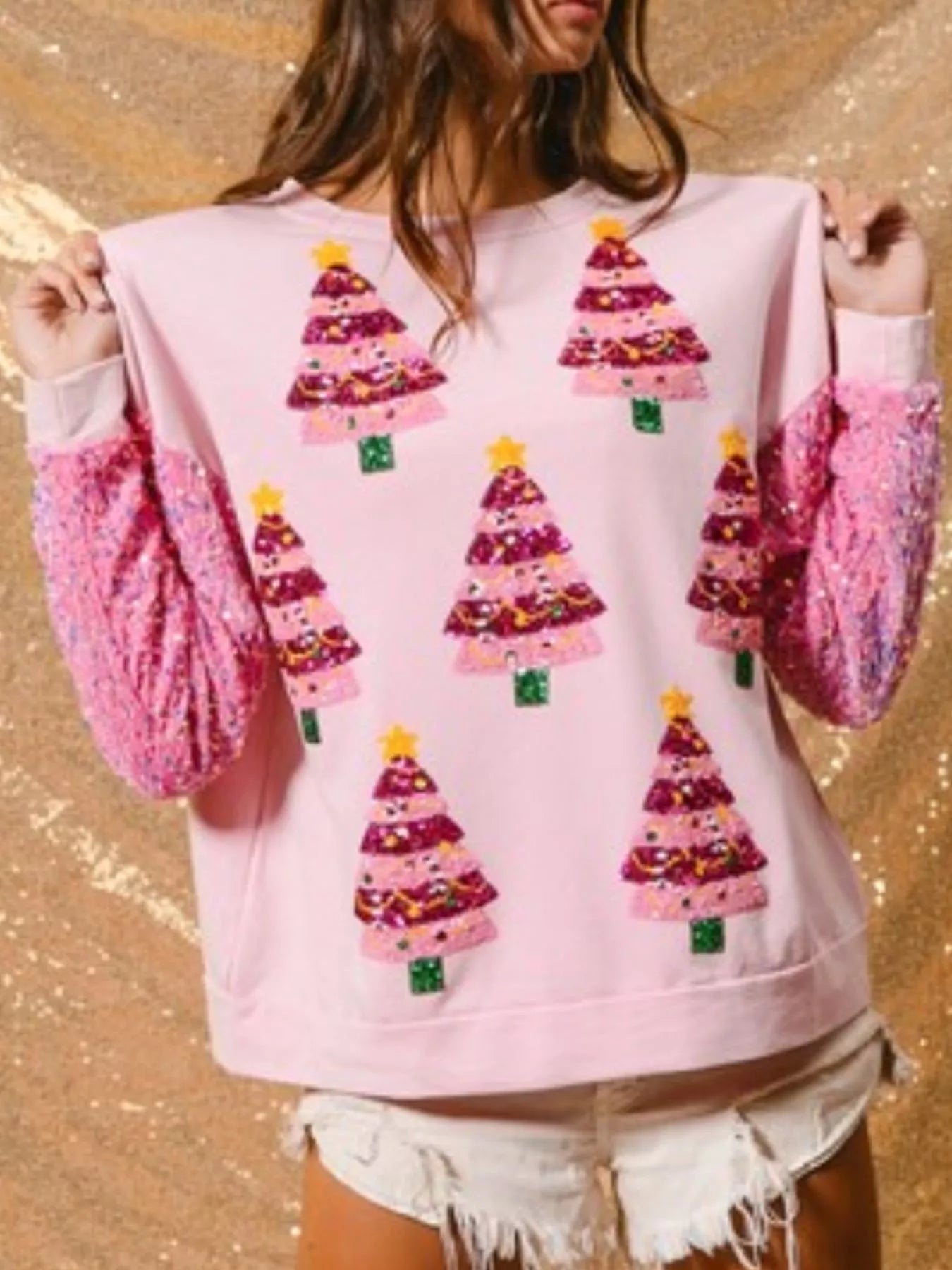 Christmas Theme Sequin Long Sleeve Sweatshirt - MAD RUFFI