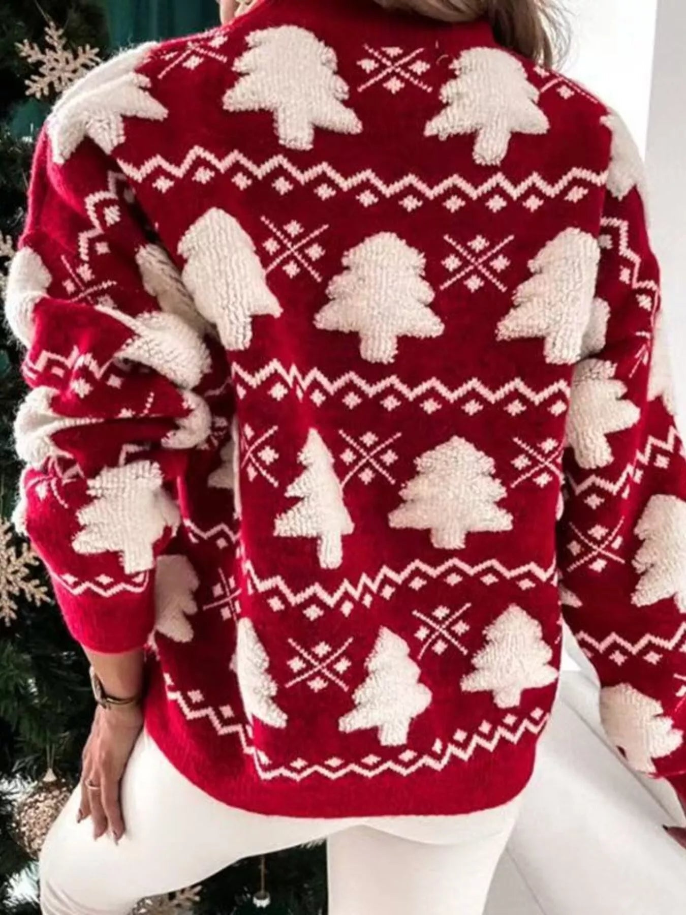 Christmas Tree Pattern Long Sleeve Sweater - MAD RUFFI