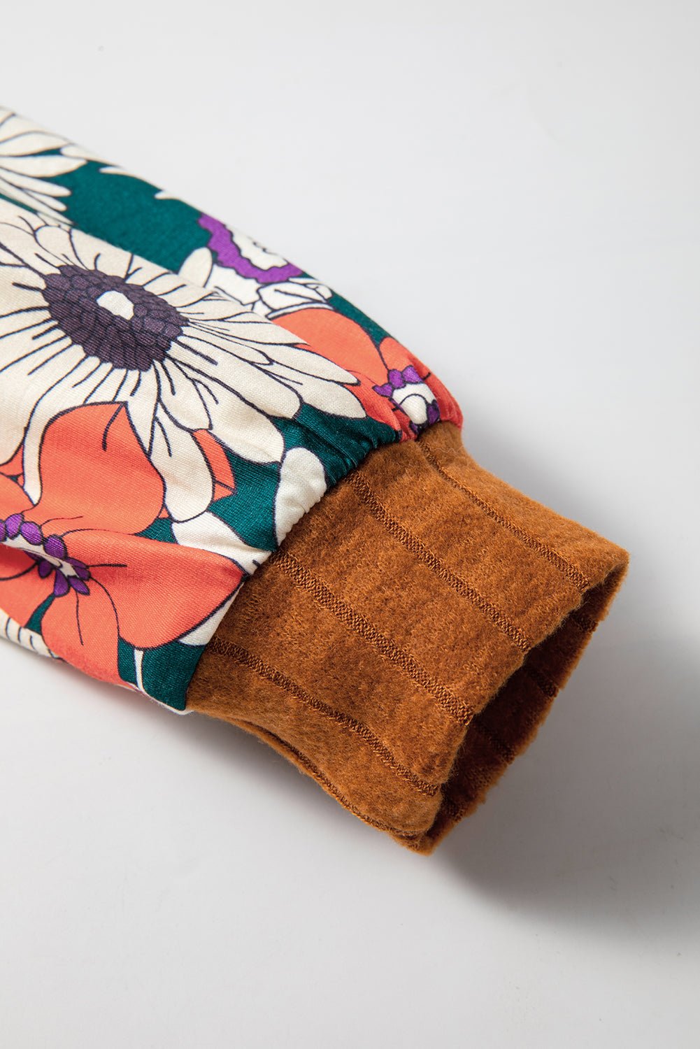 Cinnamon Floral Patchwork Raglan Sleeve Ribbed Top - MAD RUFFI