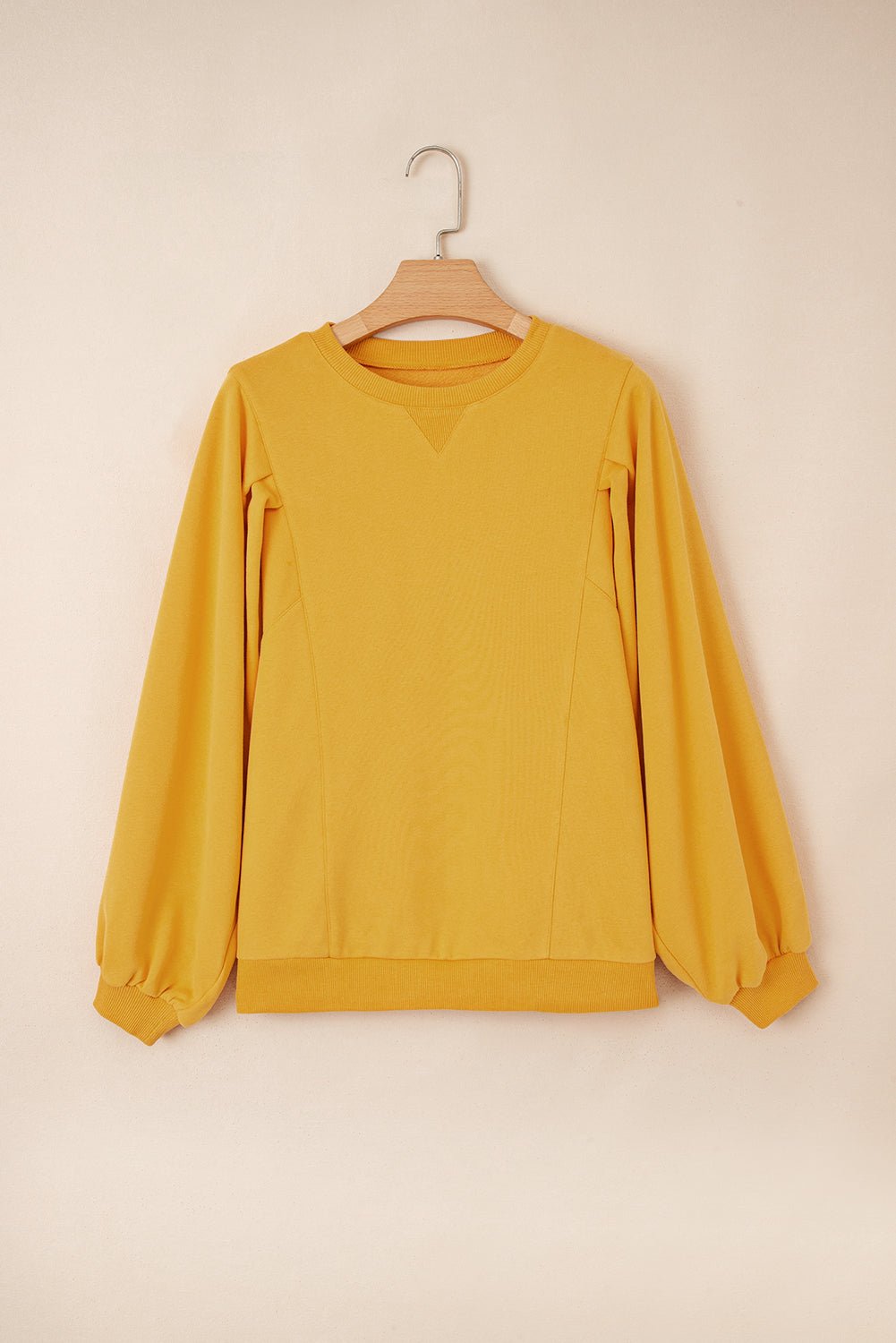 Citrus Balloon Sleeve Pullover Solid Color Sweatshirt - MAD RUFFI